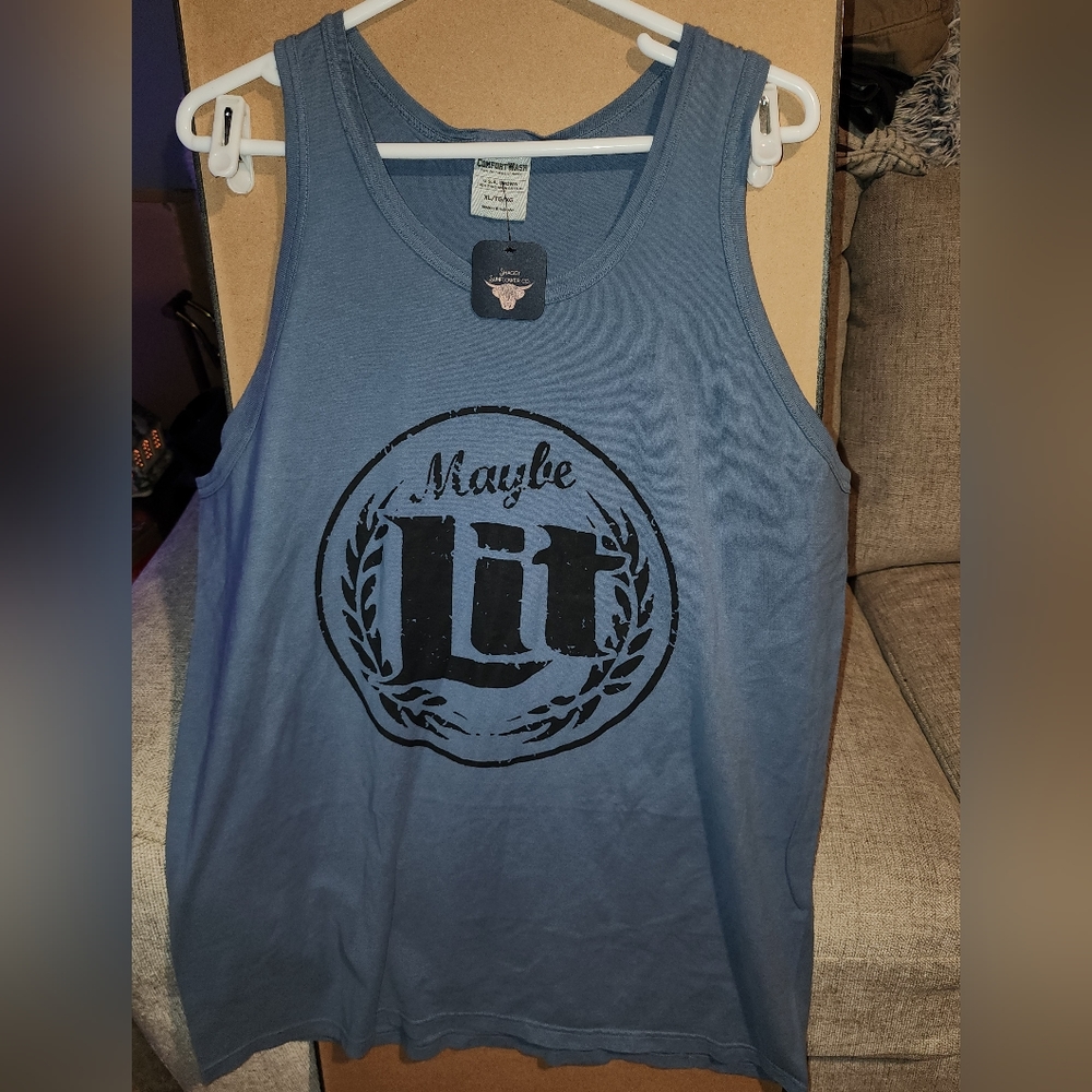 NEW COMFORT WASH HANES TANK 100% USA Grown Ring Spun Cotton MAYBE LIT GRAPHIC